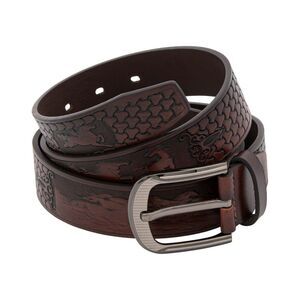 Wild Horses Embossed Men's Genuine Leather Western Style Belt in Brown, 38